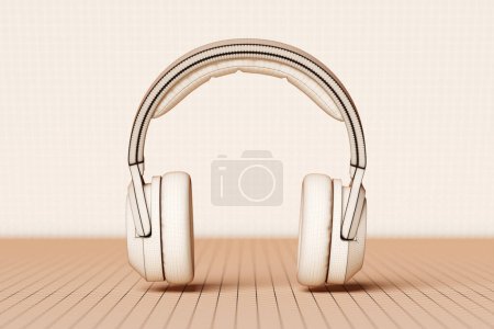 Téléchargez les photos : Beige classic headphones isolated 3d rendering.  Headphone icon illustration. Audio technology. - en image libre de droit