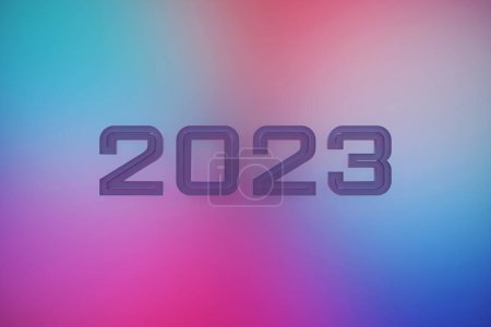 Foto de Calendar header number 2023 on pink and blue background. Happy new year 2023 colorful background. - Imagen libre de derechos