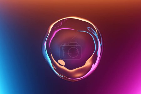 Photo for 3d illustration of a transparent  colorful bubble  on a  pink background. Digital ball  flying - Royalty Free Image