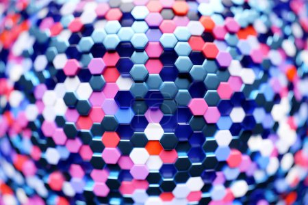 Téléchargez les photos : 3d illustration of a  pink and blue honeycomb monochrome honeycomb for honey. Pattern of simple geometric hexagonal shapes, mosaic background. Bee honeycomb concept, Beehive - en image libre de droit