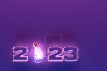 Photo for 3d illustration Happy new year 2023 background template. Holiday volumetric 3D illustration of the purple number 2023. Festive poster or banner design. Modern happy new year background - Royalty Free Image