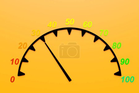 Téléchargez les photos : 3d illustration of speed measuring speed icon. Colorful speedometer icon, speedometer pointer points to  40 - en image libre de droit