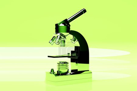 Photo for 3d illustration realistic laboratory microscope no green background. 3d chemistry, pharmaceutical instrument, microbiological magnifying instrument. - Royalty Free Image