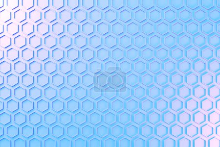 Photo for 3d illustration of a blue honeycomb. Pattern of simple geometric hexagonal shapes, mosaic background. - Royalty Free Image