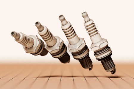 Photo for Beige  spark plugs on beige  background. 3d illustration. Car Repair Parts - Royalty Free Image