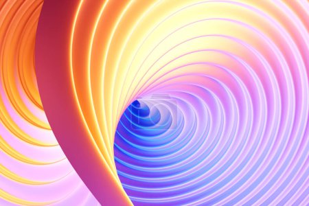 Téléchargez les photos : 3D illustration  pink and yellow stripes in the form of wave waves, futuristic background. - en image libre de droit