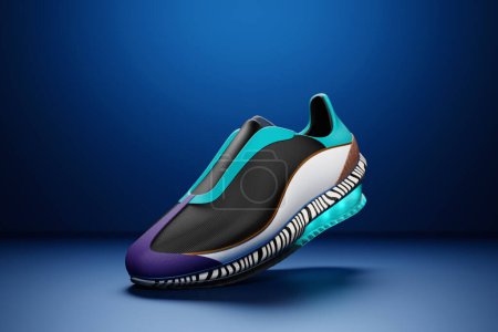 Téléchargez les photos : Colorful sneakers on the sole. The concept of bright fashionable sneakers, 3D rendering. - en image libre de droit