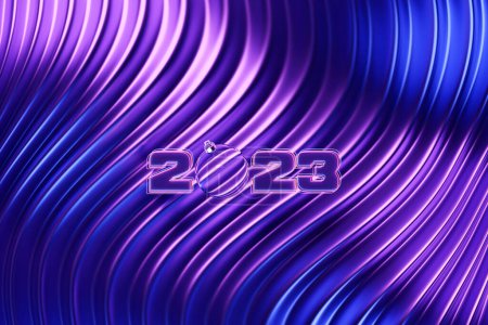 Foto de 3d illustration Happy new year 2023 background template. Holiday volumetric 3D illustration of the purple number 2023. Festive poster or banner design. Modern happy new year background - Imagen libre de derechos