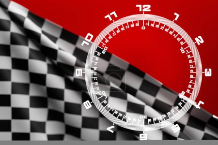 Photo for Stopwatch in realistic style on chekered race flag. Classic  stopwatch. 3S illustration - Royalty Free Image