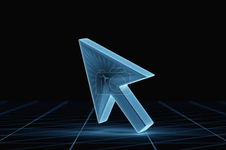 Photo for Blue transparent    cursor icon 3d rendering isolated on black  background. Cursor icon illustration. - Royalty Free Image