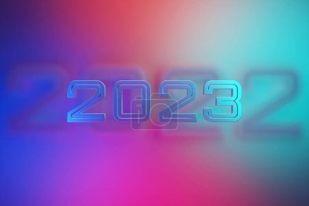 Foto de 3D illustration inscription 2023 on a blue and pink  background. Changeability of years. Illustration of the symbol of the new year. - Imagen libre de derechos