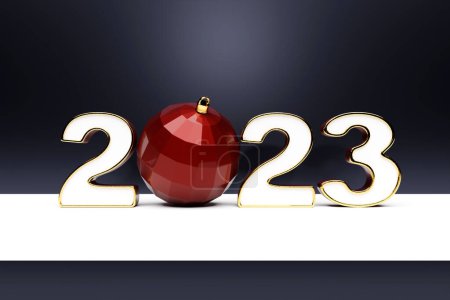 Foto de 3D illustration New Year card with 2023 decor.  Christmas greetings. - Imagen libre de derechos