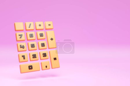Foto de Yellow phone keypad, glossy telephone buttons on pink background.  keypad buttons - Imagen libre de derechos