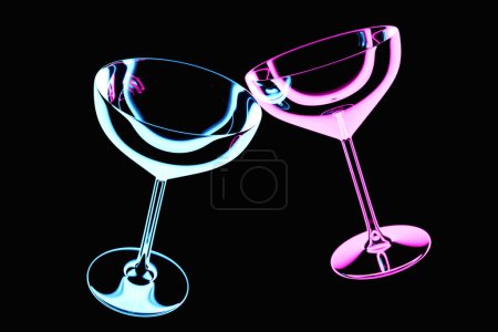 Foto de Illustration 3d two glass for vine on a black  background. realistic illustration of a pair of glasses for strong alcohol - Imagen libre de derechos