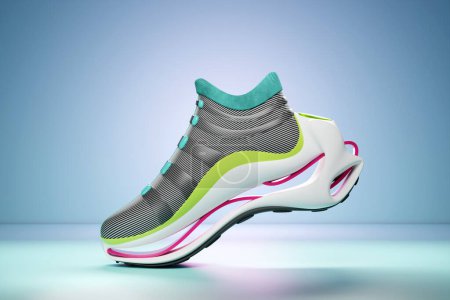 Foto de Colorful sneakers shoe. Copy space for your text. Fashion sneakers color concept, 3D Render. - Imagen libre de derechos