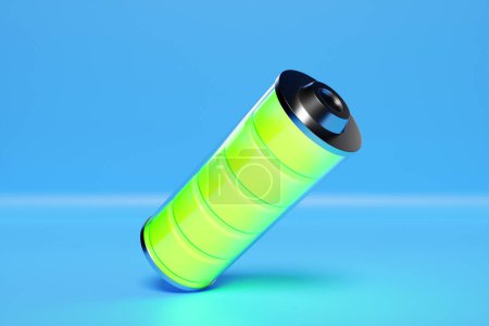 Téléchargez les photos : 3d illustration of green battery on blue background - en image libre de droit