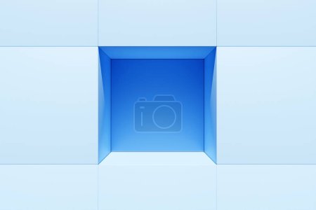 Photo for 3D illustration empty blue cell. Simple geometric shapes, mosaic background. Honeycomb concept, beehive - Royalty Free Image