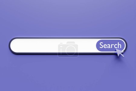 Photo for 3D illustration, Search bar design element on a  purple  background. Search bar for website and user interface, mobile applications. - Royalty Free Image