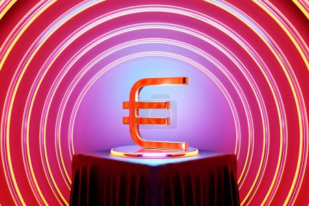 Foto de 3d illustration of   euro money icon on circle podium . Currency exchange symbol, rising prices. - Imagen libre de derechos