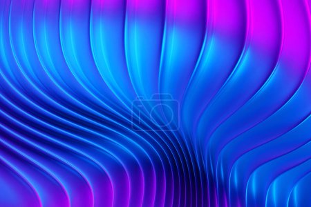 Téléchargez les photos : 3d illustration of a classic blue and pink abstract gradient background with lines. PRint from the waves. Modern graphic texture. Geometric pattern. - en image libre de droit