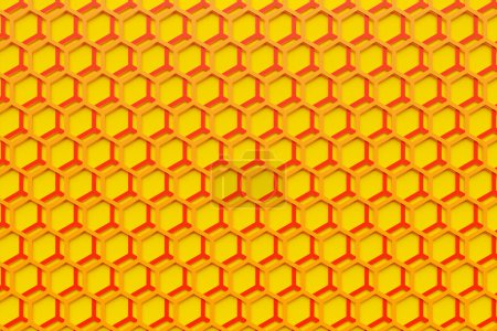 Foto de 3d ilustración de un panal de abeja naranja monocromo panal para la miel. Patrón de formas geométricas hexagonales simples, fondo de mosaico. Concepto de panal de abeja, Colmena - Imagen libre de derechos