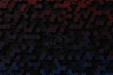 Téléchargez les photos : 3d illustration of a black  honeycomb monochrome honeycomb for honey. Pattern of simple geometric hexagonal shapes, mosaic background. - en image libre de droit