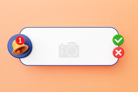 3d call alert icon with white box for design on  orange  background. Alert 3d concept for social media element. Social media alert, 3D illustration