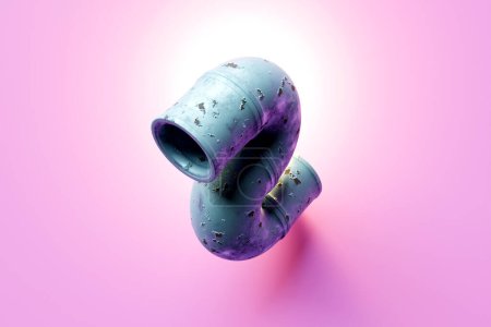 Photo for Close-up of a bent rusty pipe with peeling paint on a pink background. 3D illustration - Royalty Free Image