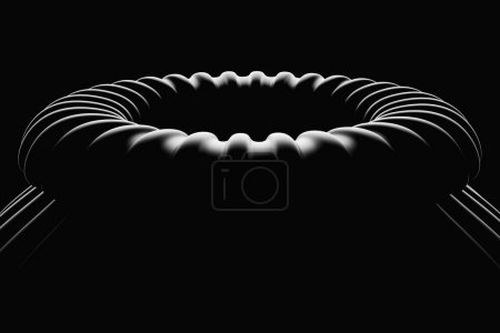 Téléchargez les photos : 3D rendering abstract   black   round fractal, portal.  round spiral on dark  isolated background - en image libre de droit