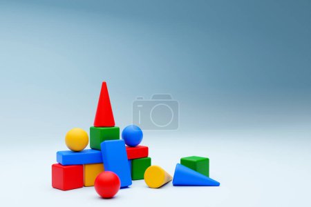 Foto de Pyramid built from children's cubes. Toy castle for children's play.  3D illustration. - Imagen libre de derechos