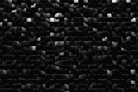 Téléchargez les photos : 3D rendering. Black pattern of cubes of different shapes. Minimalistic pattern of simple shapes, similar to the tops of mountains. Bright creative symmetric texture - en image libre de droit