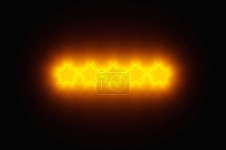 Photo for 3D illustration. Five yellow stars glossy colors. Achievements for games. Customer rating feedback concept from client - Royalty Free Image