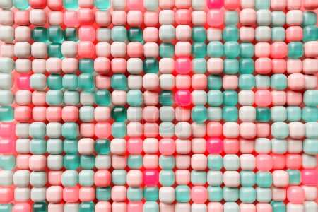 Foto de 3D rendering. Pink and green  pattern of cubes of different shapes. Minimalistic pattern of simple shapes. Bright creative symmetric texture - Imagen libre de derechos