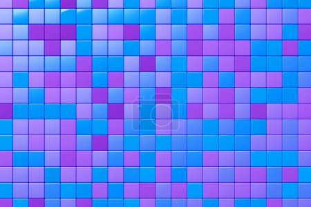 Foto de 3D rendering. Purple and blue  pattern of cubes of different shapes. Minimalistic pattern of simple shapes. Bright creative symmetric texture - Imagen libre de derechos
