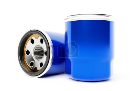 Téléchargez les photos : Blue fuel filter car on white background. 3d illustration. Car Repair Parts - en image libre de droit