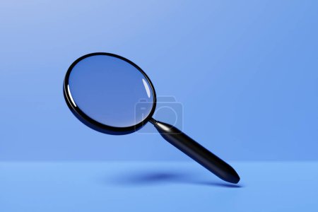Photo for 3D illustration of a  magnifying glass with shadow  on blue  isolated  background - Royalty Free Image