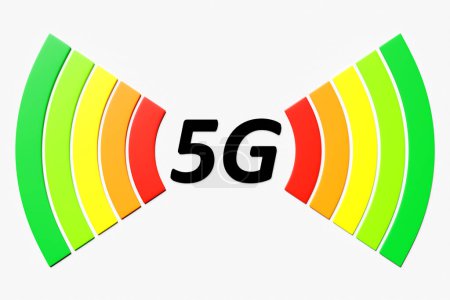 Téléchargez les photos : 3D illustration of a working cellular connection WI-fi, 5G on a white background.  icon for mobile phone or smart device. 5G Illustration  for business and technology, speed, signal, network, big data - en image libre de droit