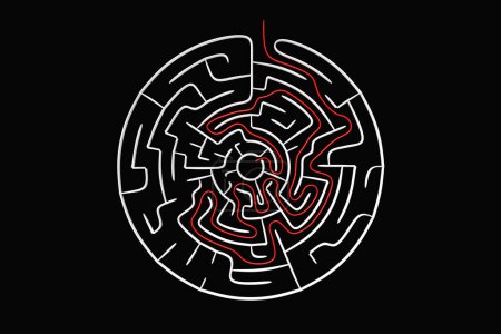 Photo for 3d illustration of a black circular corridor - puzzle. 3D Labyrinth with volumetric walls. Dungeon escape or puzzle level design. - Royalty Free Image
