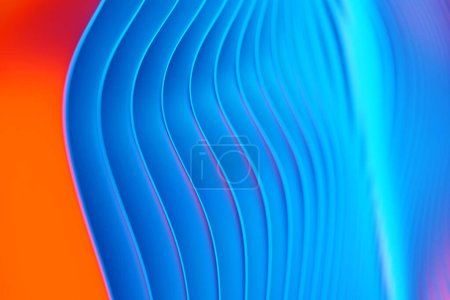 Foto de Geometric stripes similar to waves. Abstract  blue and orange  glowing crossing lines pattern. 3d illustration - Imagen libre de derechos
