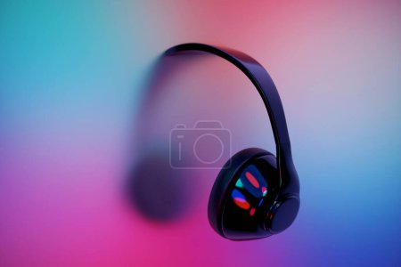 Photo for Black classic wireless headphones isolated 3d rendering.  Headphone icon illustration. Audio technology. - Royalty Free Image