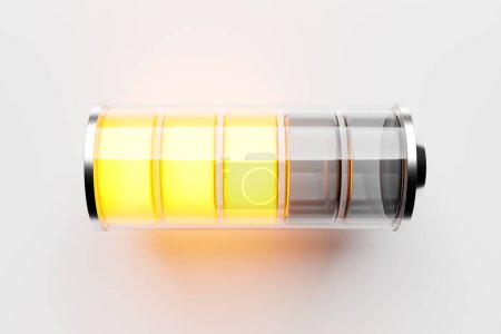 Téléchargez les photos : Battery icon with yellow indicator. Phone battery, electric charging station. - en image libre de droit