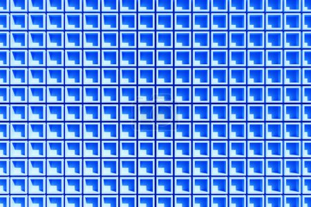 Téléchargez les photos : 3d illustration of blue wall stripes . Set of squares on monocrome background, pattern. Geometry  background, pattern - en image libre de droit