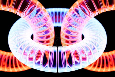 Téléchargez les photos : 3d illustration of neon colorful chains. Chain set. Geometric pattern. science and technology background - en image libre de droit