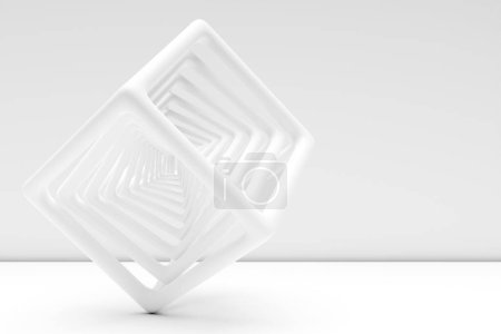 Photo for 3d illustration   white  cubes. Light squares on monocrome background, pattern. Geometry  background - Royalty Free Image