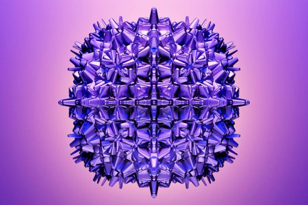 Photo for Abstract dynamic  purple  shape with many faces, sides on a  purple  isolated background. 3D illustration and rendering. Elegant line background. - Royalty Free Image