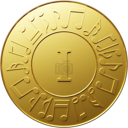 Foto de Golden musical medal with treble clef for first place on white background, 3d illustration - Imagen libre de derechos