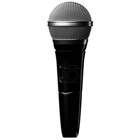 Téléchargez les photos : Black microphone,   model on white background, realistic  3d illustration. music award, karaoke, radio and recording studio sound equipment - en image libre de droit