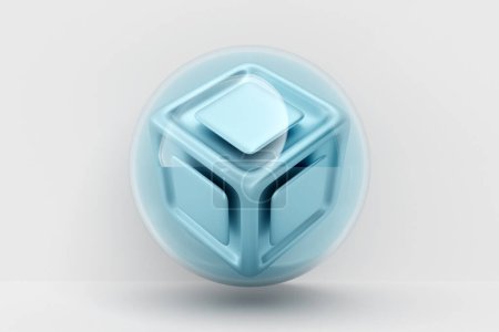 Photo for 3d illustration   blue lighting cube flying on white isolated background - Royalty Free Image