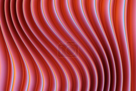 Foto de 3d illustration of a stereo red  strip . Geometric stripes similar to waves. Abstract  yellow glowing crossing lines pattern - Imagen libre de derechos