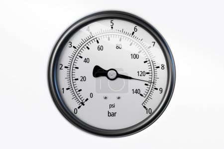 Téléchargez les photos : 3d illustration of a round barometer with markings up to 140 on a white  isolated background - en image libre de droit